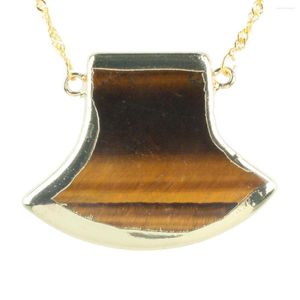 Hänge halsband naturlig ädelsten viking ax form kantplätering guld färg gotiska smycken för män talisman presenttillbehör