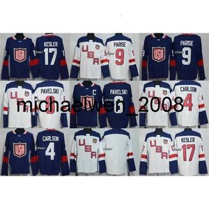 Weng 2016 vintage World Cup North America Male 9 Parise 8 Pavelski 4 Carlson 17 Kesler Navy/White Blank Men's Ice Hockey Jerseys