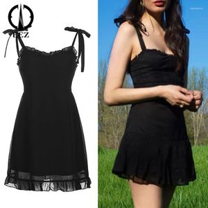 Casual Dresses Korean Sweet Girl Black Mesh Wrap Mini Dress Summer Gothic Bandage Backless Women V Neck Sexy Sundress Bodycon Coquette