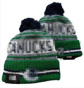 Berretti da uomo CANUCK Berretti Vancouver Beanie Hats Tutte le 32 squadre Lavorato a maglia Pompon a righe Linea laterale Lana calda USA College Sport Cappello lavorato a maglia Berretto da hockey per donna A2