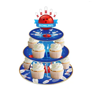 Fontes de festa esportes tigela de boliche jogo tema bolo expositor 3 camadas cupcake rack titular chá de bebê bandeja aniversário decoração favores