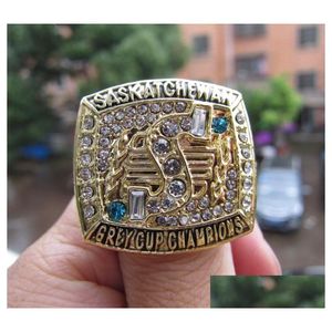 1989 Saskatchewan Roughriders The Grey Cup Championship Ring с деревянной коробкой Мужской сувенирный сувенирный подарок оптом Прямая доставка Dhkle