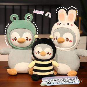 漫画かわいいペンギンのコスプレドレスアップ豪華なおもちゃぬいぐるみの素敵な動物人形ソフトベイビーピローキッズバースデークリスマスギフトlt0050