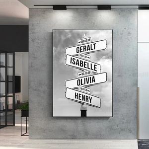 Paintings Personalized Intersection Street Sign 2-5 Names/Dates Canvas Painting Wall Art Custom Gifts For Family Street Sign Home Decor 231110