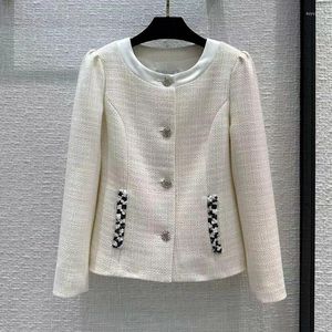 Women's Jackets 2023 Spring High Quality Fashion Covered Sequins Tweed For Women Outerwear O-Neck Long Sleeve Vintage Coats Female