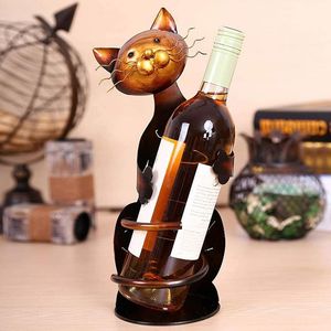 Wiadra lodowa i chłodnice Kot Cat Wine Rack Red Holder Półka metalowa butelka stojak na wyświetlacz Dekorację Dekorację rzemiosła świąteczne prezenty 230411
