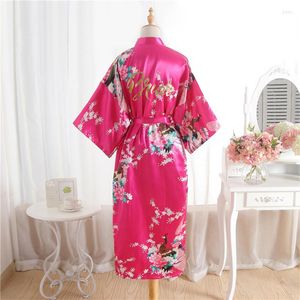 Women's Sleepwear Silk Satin Wedding Bride Bridesmaid Robe Solid Bathrobe Long Kimono Night Bath Rose Dressing Gown For Women