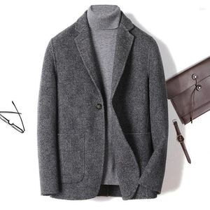 Mäns kostymer Män Woolen Blazer 2023 Autumn Jacket Slim Thin Fit Linen Blend Pocket Long Sleeve Outwear Y29