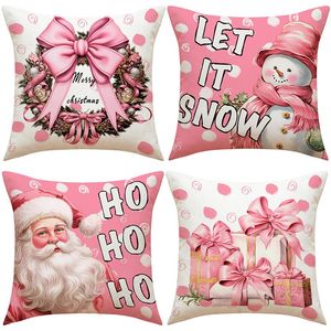 Weihnachtskissenbezug mit rosa Elchmotiv, Polyester, Buchstabendruck, Weihnachtskissenbezug für Wohnzimmer, Sofa, Bett, 45 x 45 cm