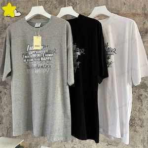 Męskie koszulki, aby być szczęśliwym Nakładając się hasłem Slogan Thirt Mężczyzn Kobiety 100% bawełny hip-hopowy ponadwymiarowy VTM TEE Black White Grey Top T230412