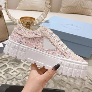 Woman Platform Triangle Sneakers Gabardine Nylon Casual Shoes Brushed Brand Wheel Trainers Luxury Canvas Women Sneake FashionSolid Heighten Shoe outdoor