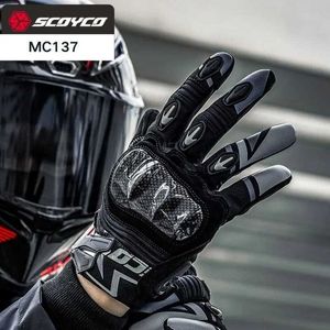 Fem fingrarhandskar Scoyco Motorcykelhandskar Summer Men Cycling Gloves Leather Motocross Handskar Två Finger Smart Touch Touring Riding Gear XS-XXL YQ231111