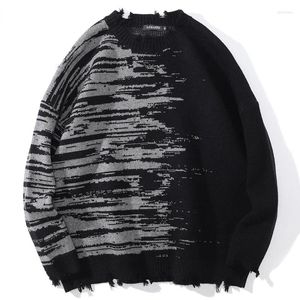 Men's Sweaters Autumn Men Knitted Jumper Hip Hop Two-Tone Striped Knitwear Streetwear Harajuku Fashion Casual Pullovers Knit Clothing