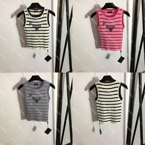 Designer Striped Vests Women Sleeveless Tank Top Letter Jacquard Round Neck Tops Pullover Knit Lady Tees