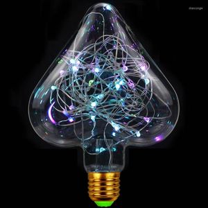 Copper Wire Lamp Love RGB Colorful Flash Energy Saving 1.5W Christmas Day Decoration AC85-265V E27 Retro Bulb Home Decoratio