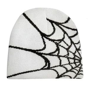 BeanieSkull Kapaklar Örme Kazak Yün Şapka Kapaklar Örümcek Ağı Baskılı Sıcak Şapka Hip-Hop Moda Sokak Punk Kış Örme Kap Y2K Gotik Unisex 230410