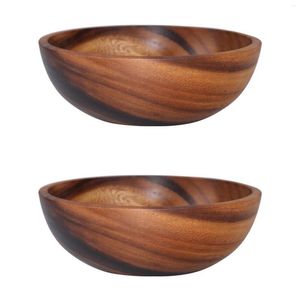 Bowls (5 In A Dozen)2X Natural Hand-Made Wooden Salad Bowl Classic Large Round Soup Dining Plates Wood Kitchen Utensils