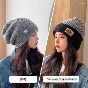 Berets moda dupla face wearable beanie para mulheres outono inverno macio engrossar malha quente pulôver bonés ao ar livre à prova de vento hip hop chapéu