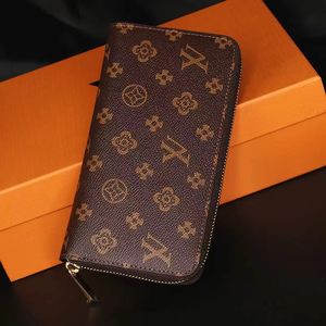 Luxurys tasarımcı debriyaj çantaları uzun fermuarlı madeni para cüzdanlar cüzdan kahverengi eski çiçek çanta çantaları kozmetik kılıf makyaj erkekleri kadın moda anahtar torbası kart tutucu cüzdan