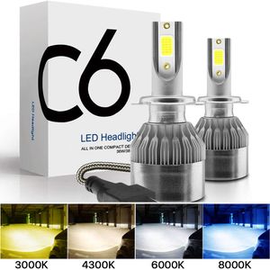 새로운 2x H7 LED H11 H4 HI/LO H1 H3 H8 HB1 HB3 HB4 HB5 HIR2 H13 H27 9005 9006 자동차 헤드 라이트 전구 3000K 6000K 8000K COB C6 CAR LIGHTS