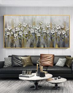 Obrazy Streszczenie Blossom Cherry Ręcznie malowany obraz olejny duży teksturowany kwitnienie biały kwiat bukiet salon dom