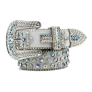 Srebrny błyszczący luksus Western Wysoka jakość kryształowego paska diamentowego inkrustowane z stopem cynku klamra moda