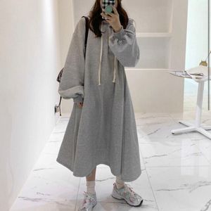 Lässige Kleider Kleid Koreanisch Trendy Warm Mit Kapuze Plus Fleece 2023 Stil Langarm Maxi Pullover Anzug Einfaches Mädchen Draußen