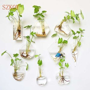 Vases Fashion Wall Hanging Glass Flower Vase Terrarium Wall Fish Tank Aquarium Container Flower Planter Pots Home Garden Decoration P230411