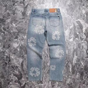 Jeans masculinos 2023 diamante incrustado kapok homens mulheres luz azul agradável lavado tecido pesado calças jeans de tamanho grande