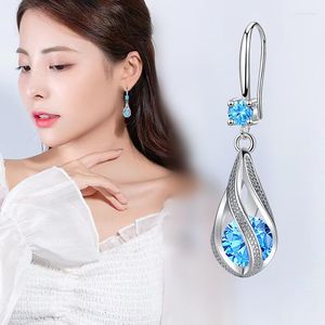 Dangle Earrings Luxury 925 Sterling Silver Elegant Blue Crystal Earring For Women Fashion Designer Jewelry Party Wedding Engagement Holiday