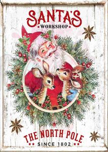 Juldekorationer Santa's Workshop Sign Retro Santa Sign Retro Christmas Wreath Funny Christmall Metal Tin Sign Decor Iron Målning Walll231111