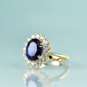 Com pedras laterais Gem's Beauty Princess Diana Inspired Statement Anel de noivado 14K ouro preenchido com prata esterlina Lab Blue Sapphire Birthstone Ring 230411