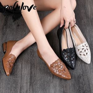 Dansskor Pofulove Mid Heel Shoes Women Heels Wedding Pu Leather Hollow Out Black Square Heel Formella skor Office Lady Spring Fall Zapatos 230411