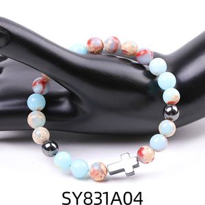 Bracciale con croce in ematite con perline di pietra lavica nera naturale occhio di tigre da 8 mm per gioielli da donna