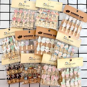 Bag Clips 10 piecesbag Various animal and plant cartoons English po room pos Wall decoration wooden clips 230410