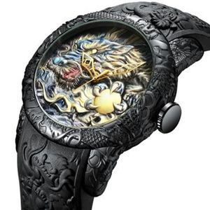 腕時計のファッション彫刻ドラゴンメンズウォッチブランドクォーツウォッチ絶妙なリリーフクリエイティブクロックレロジオドロップ