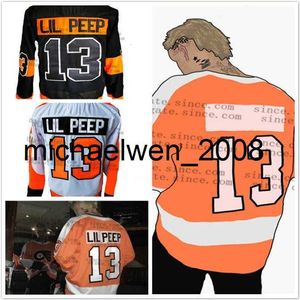 Weng Custom Fashion Star Lil Peep # 13 Hóquei Jerseys Laranja Preto Branco Costurado Nome Número Mens Mulheres Juventude