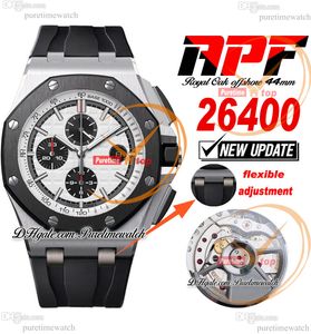 APF 44mm 26400SO A3126 Automatisk kronograf MENS Titta på White Index Black Ceramic Bezel Camouflage Rubber Exclusive Technology Super Version Puretimewatch B2