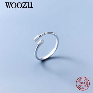 Bandringar Woozu Real 925 Sterling Silver Geometric Square Zircon Open Finger Rings for Women Party Gothic Wedding Statement SMEEDDE