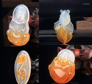 Pendant Necklaces Natural Colorful Chalcedony Color Carved Transparent White Agate