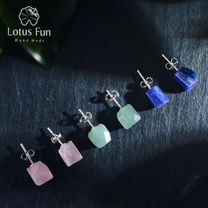 Stud Lotus Fun Real 925 Sterling Gümüş Küpeler Doğal Taş Tasarımcı Güzel Takı Vintage Moda Sapı Küpeler Kadınlar için Brincos 230410