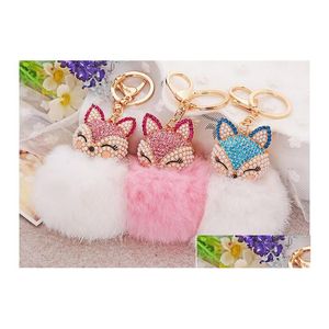 Chuzzle Alloy Nyckelkedjediameter Cirka 8 cm Fox Head Rabbit Hair Girls Bag Pendant Car Creative Drop Delivery DHZGC