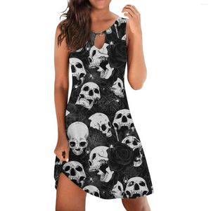 Casual Dresses Summer Sundress for Women Beach Print Tshirt Tickets Boho Tank Dress Hollow Out O-Neck ärmlös mini