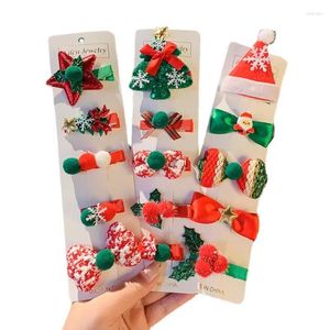 Hair Accessories 5Pcs Cute Children Hairpin Christmas Set Clip Tree Hat Headwear Holiday Decoration Party Gifts