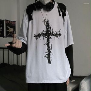 Camisetas masculinas homens homens góticos camiseta de hip-hop cross cross cross de manga longa de retalhos de retalhos de retalhos de rua casual casual