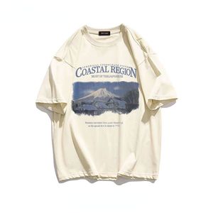 メンズTシャツメンズラグジュアリーブランドコットンTシャツスノーマウンテングラフィックカジュアルショートスリーブ夏の男性服ヒップホップブラウス特大ティー230411