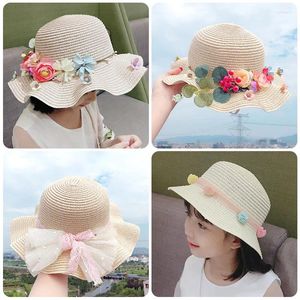 Geniş Memlu Şapkalar Sevimli Tatlı Güneş Düz Hasır Şapka Boater Kızlar Çocuk ve Plaj Gölgeleme için Güzel Açık Yay Yaz