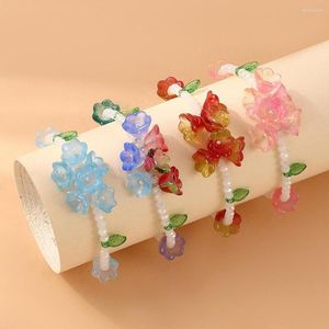 Charm Bracelets Korean Cute Flowers Bohemian Colorful Crystal Beads Handmade Elastic Wristband For Women Fashion Jewelry Pulceras