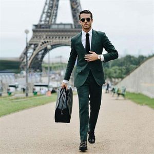 Ternos masculinos Homens verdes escuros para o homem do casamento de negócios Dois botões noivo Tuxedos Slim Fit Costume Homme 2 peça (calça de casaco)