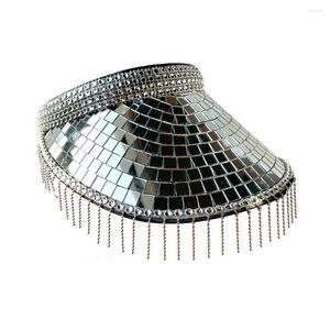 Berets Disco Ball Festival Visor Summer Sun Glitter Mirror Full Sequin Cap Hat For DJ Club Stage Bar Party Dance D J0E8